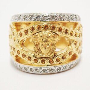 Pre-Loved Authentic Versace Medusa crystal-embellished ring